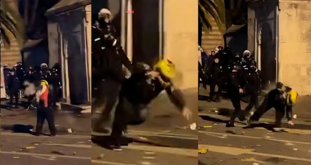 Atatürk bayrağı taşıyan gence polisten uçan tekme