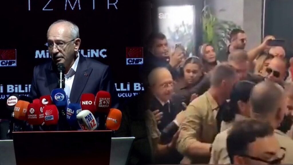 Kılıçdaroğlu’nun İzmir ziyareti sırasında bina girişinde arbede